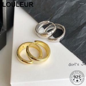 Stud Earrings LouLeur Daily 925 Sterling Silver Golden Glossy For Women 2023 Trend Jewelry Fashion