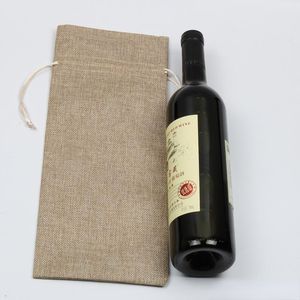 Partihandel Xmas Burlap Wine Bags Bottle Champagne Wine Bottle Cover Present Pouch Packaging Bag Wedding Party Christmas Decoration 15*35cm