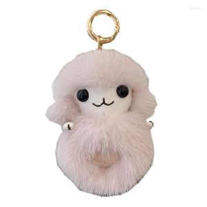 Keychains Genuine Pompom Keychain Cute Bag Purse Charm Ring Fluffy Sheep Style Pendant For Women Girls Gift