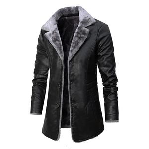 Мужские куртки мужчины зимняя длинная толстая флисовая кожаная куртка Mens Streetwear Случайная деловая одежда ветропроницаемое пальто 230217