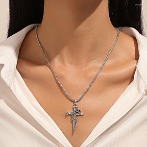 Choker Vintage Thorn Rose Long Sweater Chain For Women Flower Cross Pendant Necklaces Fashion Jewelry Gift