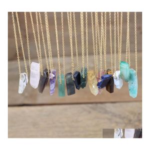 Pendant Necklaces Gold Chains Stone Silce Slab Pendants Healing Crystal Reiki Natural Smoky Rose Quartz Citrines Gems Necklace Jewel Dheql