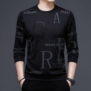 Men's T-Shirts BROWON Sprign Autumn Black T Shirt Long Sleeve O-neck Collar Fashion Trend Letter Print Slim T-shirt for Street Wear 230217