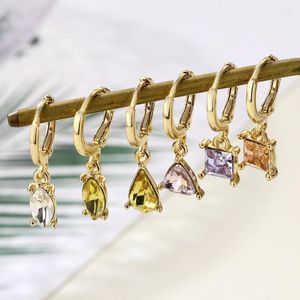 Dangle Earrings 6Pcs Colored Cubic Zirconia Copper Buckle Women Small Simple Drop Shape Ladies Jewelry Wholesale Direct Selling