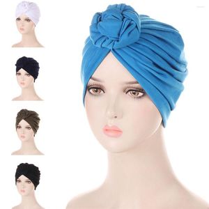 Ethnic Clothing Twist Knot Turban Women Stretch Pleated Chemo Cap Muslim Hijab Hair Loss Head Cover Scarf Headwrap Benaies Bonnet Hat