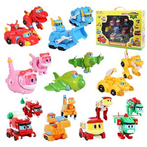 Action Toy Figures 9st/Set Min Gogo Dino Deformation Robot till Dinosaur Toy Action Figurer Transformation Bil Airplane Motorboat Crane Toys 230217