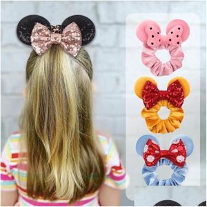 Acess￳rios para cabelos 2023 S Christmas Mouse orelhas lantejchexidas Bandeira da cabe￧a Mulheres veet scrunchies Bands para meninas Party DIY Drop Deliver