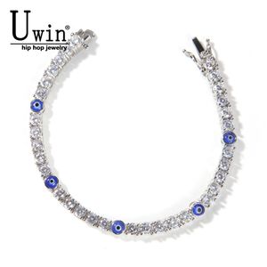 チャームブレスレットUwin Tennis 4mm Turkish Blue Eyes AAA CZ ICED OUT LUXURY BANGLES WHOLESELALE WOMEN JEWELRY 230216