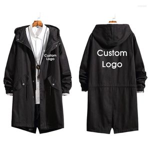 Kurtki męskie 2023 jesień i wiosna własne Logo męski długi płaszcz DIY dostosuj obraz bluza modny płaszcz Design trencz