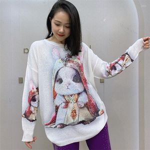 Women's T Shirts Women Tops Spring Round Neck Pullover Long Sleeve Knitted Top Diamond Print Fat MM Loose Shirt