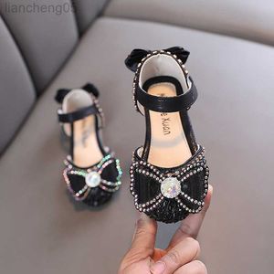 Sandaler Ainyfu Summer Little Girls Rhinestone Bow Sandaler Barnens söta rosa silverbröllop Sandaler Kids Soft Breatble Beach Shoes W0217