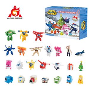 Figuras de brinquedo de ação Super Wings Advent Calendar Exclusivo Escala de Natal 24pcs Blind Toy Airplane Robot Ação Figuras de Christmas Gifts Toys for Kid 230217