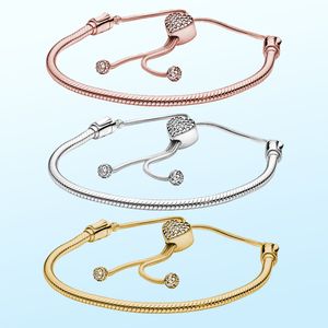 925 Sterling Silver New Fashion Women Charm glidarmband, med hjärtlås, ormkedja, kompatibel med originalpärlor, kvinnlig gåva