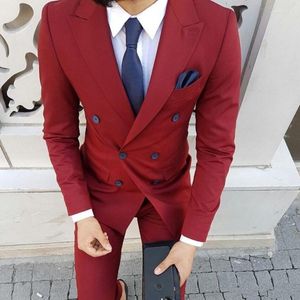 Men's Suits Latest Design Double Breasted Burgundy Mens Groom Tuxedos Groomsmen Wedding Party Dinner Man (Jacket Pants Tie)