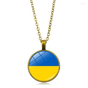 Pendant Necklaces Ukraine Flag Necklace For Women Men Jewelry Epoxy Geometric Vintage Brand 2023