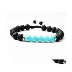 Charm Bracelets Natural Lava Stone Weave Turquoise Tiger Eye Bead Bracelet Diy Volcano Essential Oil Diffuser For Women Men Jewelry Dhmnl