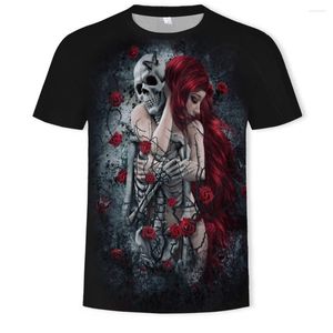 Mens T Shirt Tişört Sokak tarzı Moda Ürünleri (Kısa Kol) 3D Baskı Dört Seasons Kafatası Deseni Y2K Giyim