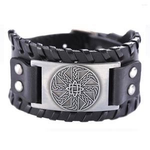Bangle My Shape Slavic Kolovrat Symbols Genuine Leather Bracelets For Men Pagan Sun Wheel Talisman Amulet Adjustable Jewelry