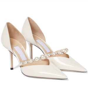 Fashion Elegant Bridal Wedding Dress Shoes Aurelie Pumps Lady Sandals Pearls Strap Luxury Brands Pointed Toe High Heels Women's White Walking Shoe With Box,EU35-42