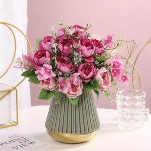 Dekorativa blommor Artificial Rose Pion Bouquet Diy Autumn Mixed Family Wedding Desk presentdekoration Silkblomma