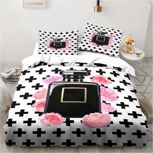 Bedding sets Perfume Pattern Bedding Rose Flower Twin Bedding Set 3 Piece Comforter Set Bed Duvet Cover Double King Cover Home Textile T230217