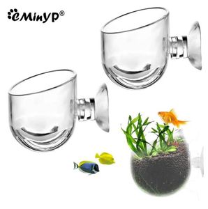 Aquarium Decoration Plant Cup Pot Acrylic Waterweed Cup with Suction Holder Mini Gardening Vase Red Worm Feeder For Fish Tank