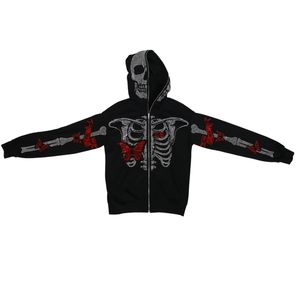 Mens Hoodies Sweatshirts Zipup Hoodie Men Y2K Clothes Fashion Cool s Butterfly Skeleton Print Unisex Sweatshirt Zipper Tops Coats 230216