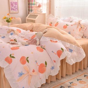 Set di biancheria da letto Set di quattro pezzi per letto in stile principessa Copripiumino per biancheria da letto coreano copripiumino in tre pezzi copripiumino bowknot set per camera da letto in quattro pezzi stile ragazza