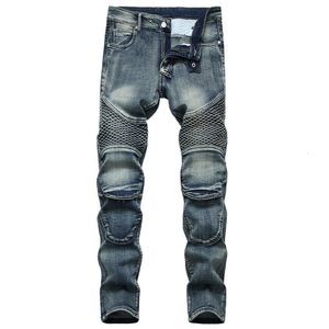 Men's Jeans Denim Designer MOTO BIKE Straight Motorcycle Jeans for Men's Size 42 Autumn Spring Punk Rock Streetwear Riding Knee Guard Pants 230217