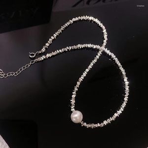 Choker Style Single Pearl Pendant Necklace Mesh Red Personality Versatile Neck Chain