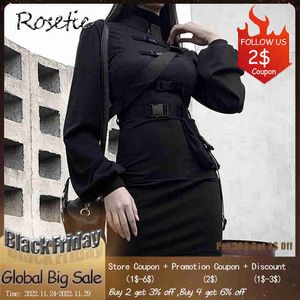 Casual Dresses Rosetic Short Bandage Goth Kleid Frauen Gothic Punk Gürtel Langarm Streetwear Schwarz Mini Vestidos Casual Kleider Frühling 2020 Z0216