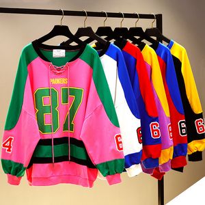 Kadın Hoodies Sweatshirts Kızlar Öğrenci Hip Hop Tasarım Mektubu Batwing Sleeve Bahar Sonbahar Kazak Gran Gran 230216