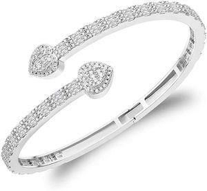 Master of Bling Sterling Silver VVS Certified Baguette Moissanite Diamond 3.30 CTW Heart Cluster Bangle Armband