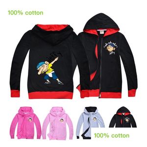 Hoodies Sweatshirts Jeffy Printed Cotton 514T Kids Girls Boys Zipper Spring Autumn Outdoor Coat 115165Cm Designer Clothes Ss404 Dr Dhhby