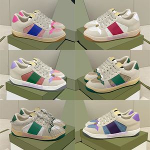 Luxe Casual Schoenen Heren Klassieke Vintage Screener Lederen Web Sneaker Dames Designer Vuile Lederen Schoen Groen Obsidiaan Grijs Aardbei Patroon Mannen Vrouwen Sneakers