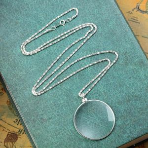 Chains Magnifying Glass Pendant Decorative Monocle Necklace With 5x Magnifier Gold Silver Plated Chain For Women Jewelry