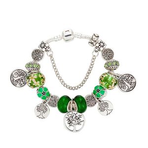 Family Tree Pendant Green Charm Armband för Pandora 925 Silverpläterad Snake Chain Party Jewelry for Women Girl Girl Gift Designer Armband med originallåda