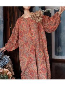 Casual Dresses Johnature 2023 Kvinnor Personlighet Skriva ut lös ballongärmar klänning kinesisk stil vintage original