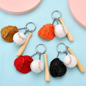 Keychains Creative Keychain Cute Mini Sports Baseball Durable Key Ring Three-piece Glove Wooden Bat Chain Miri22