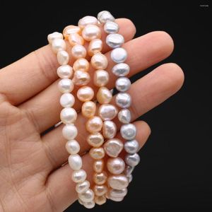 Strand 7-8mm Natural Freshwater Pearl Bracelet Baroque Round Pearls Beaded Beads For Jewelry Earrings Bracelets Women 18-19cm