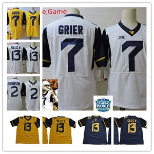 American College Football Wear NCAA West Virginia Mountaineers Will Grier Fußballtrikot, genähtes 2 Kenny Robinson Jr. 13 David Sills V WVU-Trikot