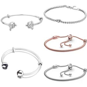 Braccialetti con ciondoli Originali in argento sterling 925 con chiusura scorrevole per mouse Regolare il braccialetto con cappuccio a sfera Bracciale aperto per gioielli fai da te con perline Europa 230216