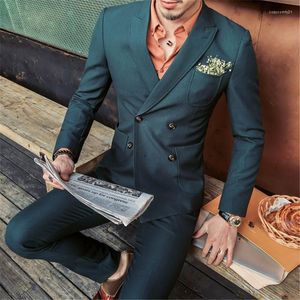 Men's Suits Custom Made Korean Slim Fit Men Suit For Wedding Latest Vintage Design Dark Green Tuxedo Man Two-pieces (Jacket Pants Tie)