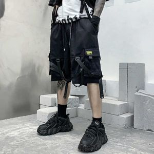 Herrshorts hiphop sommar shorts män 2023 svarta band streetwear bermuda man shorts multiock punk casual knä längd korta byxor män z0216