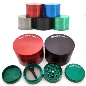 Wholesale cheap 40mm/50mm/55mm/63mm/75mm/100mm 4layer Sharpstone Herbal Spice Crusher herb Grinders Zinc Alloy Big Metal Custom Brand smoking tobacco Grinder