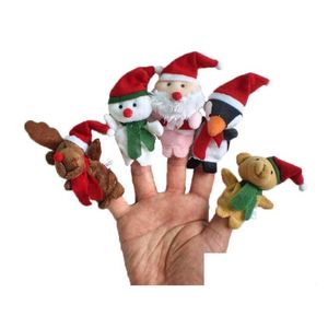 Stuffed Plush Animals Cartoon Christmas Theme Finger Puppet Santa Elk Snowman Penguin Early Education Toy Parentchild Interaction Dh82N