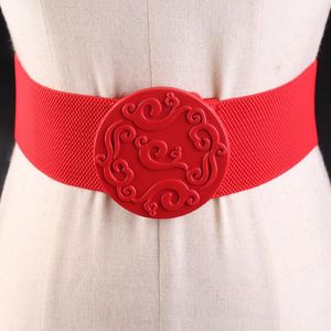 Belts Red Elastic Stretch Wide Belt Ladies Retro Waistband Women Round Buckle Decorative Dress Fashion Female Girdle H3165