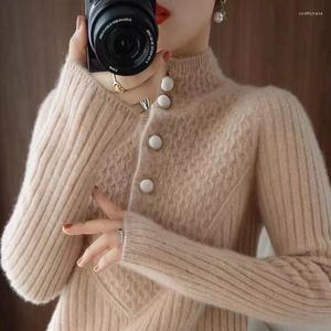 Swetry kobiet czyste wełniane turtlerek sweter kobiety zima grubość ciepłe guziki Kobieta z kaszmirami kaszmirowymi Tops Buttoming