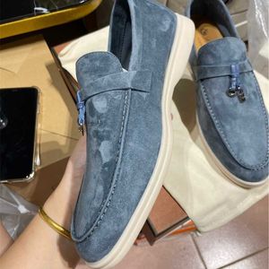 イタリアのデザイナーシューズLOROPIANA LP新しいLefu Shoes女性用片足靴カウスエードスリップオンシューズカップルの靴