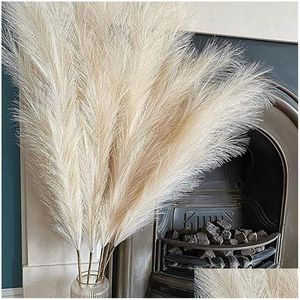 Decorative Flowers Wreaths 5Pcs Faux Pampas Grass Large 120/100/85Cm Flower Bouquet Fake Artificial Decor Tall Fluffy Stems Living Dhki6